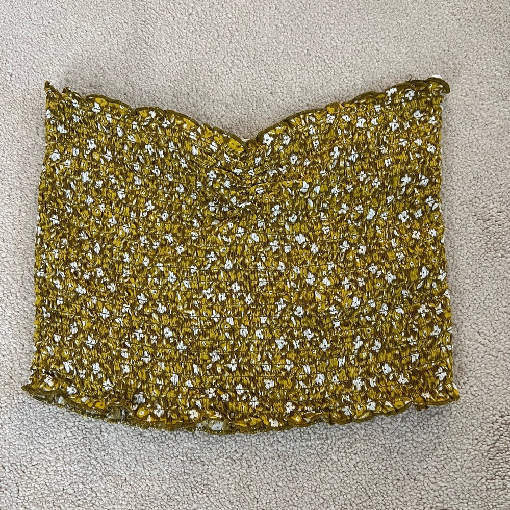 Aerie Gold and White Smocked Top